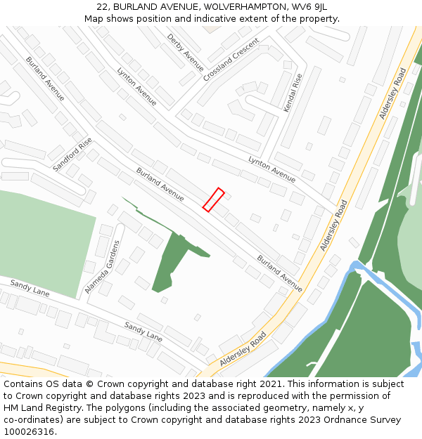 22, BURLAND AVENUE, WOLVERHAMPTON, WV6 9JL: Location map and indicative extent of plot