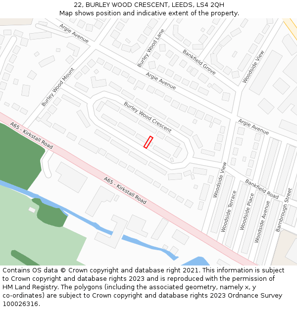 22, BURLEY WOOD CRESCENT, LEEDS, LS4 2QH: Location map and indicative extent of plot