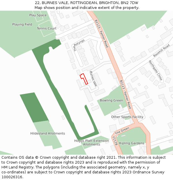22, BURNES VALE, ROTTINGDEAN, BRIGHTON, BN2 7DW: Location map and indicative extent of plot