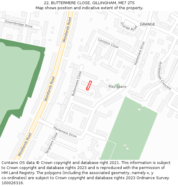 22, BUTTERMERE CLOSE, GILLINGHAM, ME7 2TS: Location map and indicative extent of plot