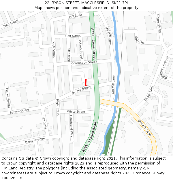 22, BYRON STREET, MACCLESFIELD, SK11 7PL: Location map and indicative extent of plot