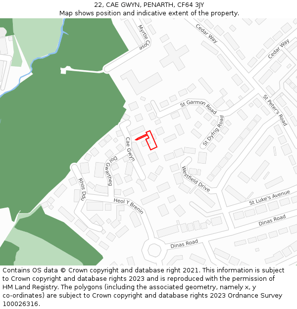 22, CAE GWYN, PENARTH, CF64 3JY: Location map and indicative extent of plot
