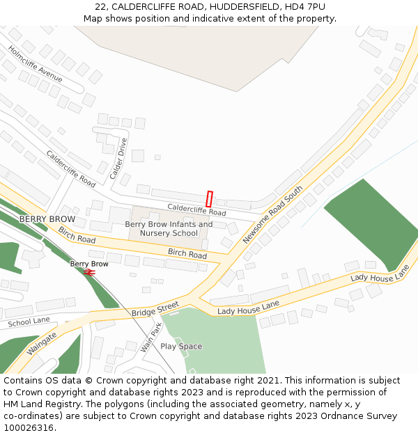 22, CALDERCLIFFE ROAD, HUDDERSFIELD, HD4 7PU: Location map and indicative extent of plot