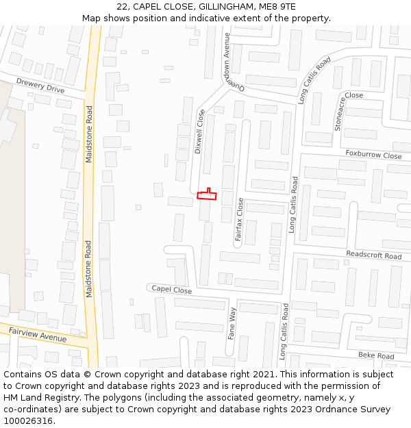 22, CAPEL CLOSE, GILLINGHAM, ME8 9TE: Location map and indicative extent of plot