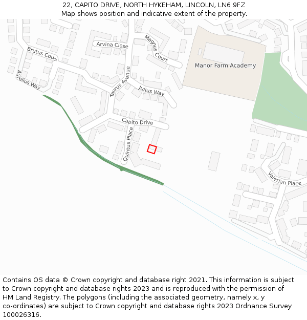22, CAPITO DRIVE, NORTH HYKEHAM, LINCOLN, LN6 9FZ: Location map and indicative extent of plot