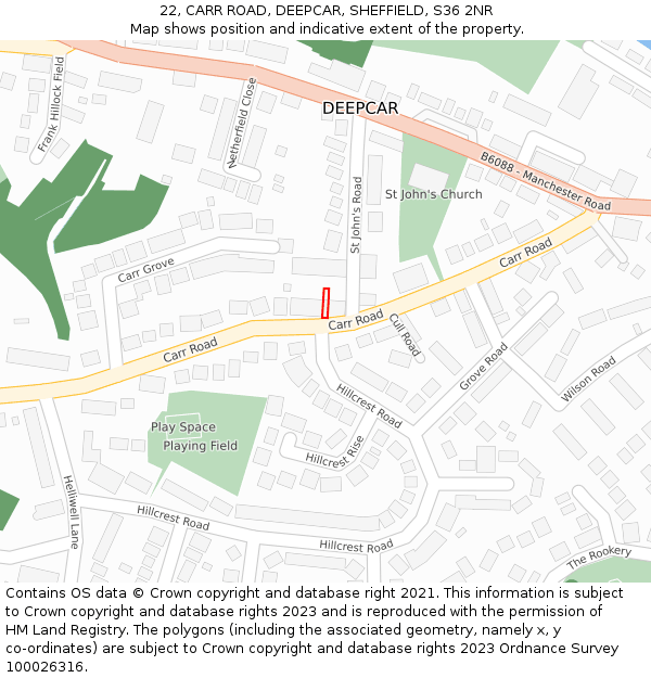 22, CARR ROAD, DEEPCAR, SHEFFIELD, S36 2NR: Location map and indicative extent of plot