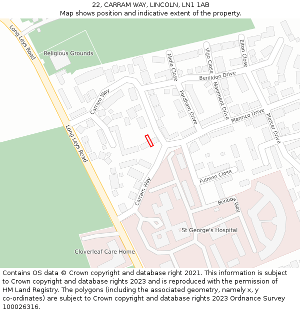 22, CARRAM WAY, LINCOLN, LN1 1AB: Location map and indicative extent of plot