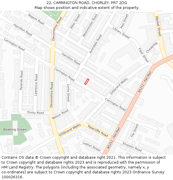 22, CARRINGTON ROAD, CHORLEY, PR7 2DG: Location map and indicative extent of plot