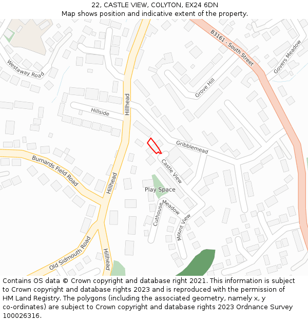 22, CASTLE VIEW, COLYTON, EX24 6DN: Location map and indicative extent of plot