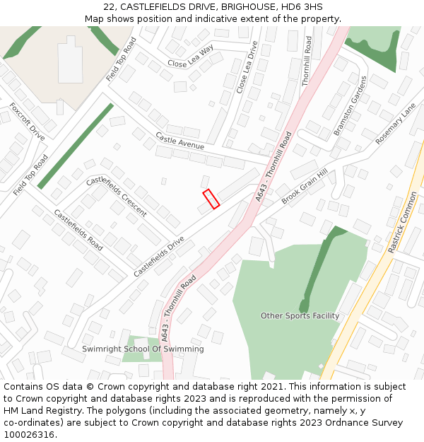 22, CASTLEFIELDS DRIVE, BRIGHOUSE, HD6 3HS: Location map and indicative extent of plot