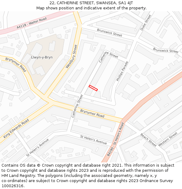 22, CATHERINE STREET, SWANSEA, SA1 4JT: Location map and indicative extent of plot