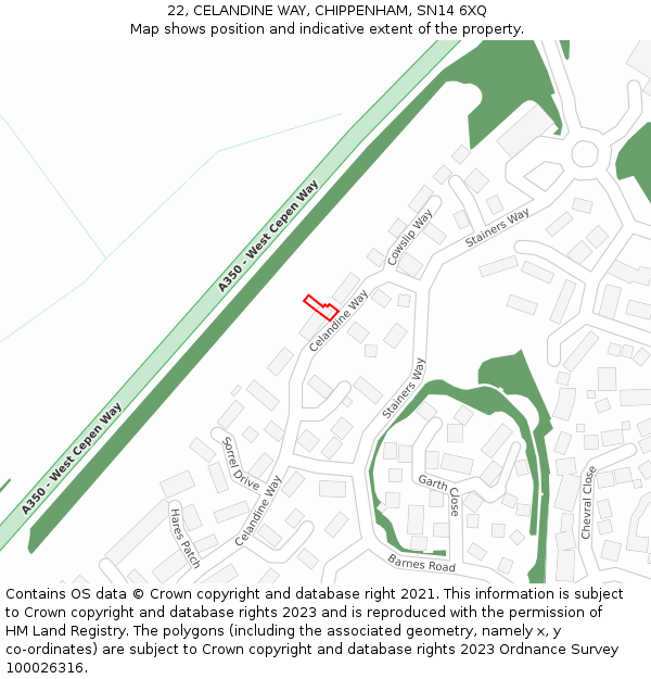22, CELANDINE WAY, CHIPPENHAM, SN14 6XQ: Location map and indicative extent of plot