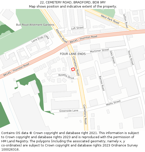 22, CEMETERY ROAD, BRADFORD, BD8 9RY: Location map and indicative extent of plot