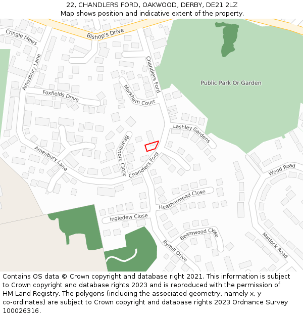 22, CHANDLERS FORD, OAKWOOD, DERBY, DE21 2LZ: Location map and indicative extent of plot