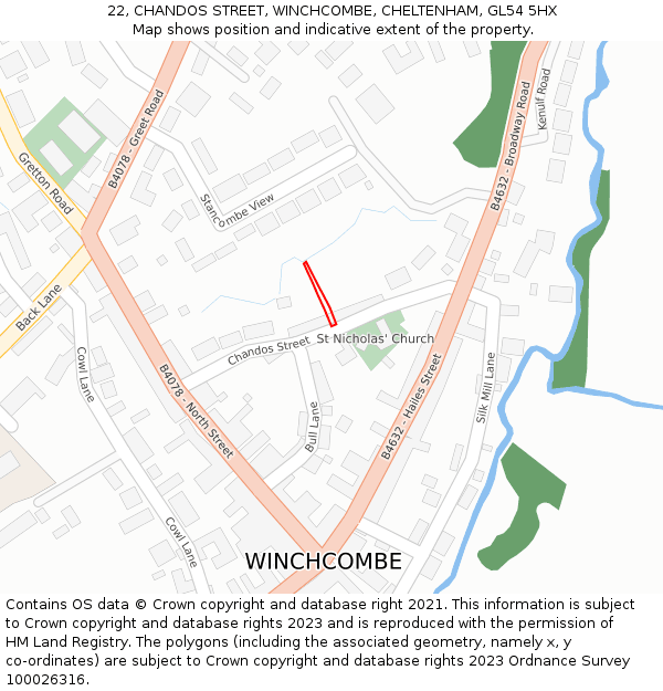 22, CHANDOS STREET, WINCHCOMBE, CHELTENHAM, GL54 5HX: Location map and indicative extent of plot