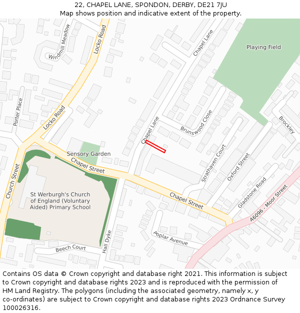 22, CHAPEL LANE, SPONDON, DERBY, DE21 7JU: Location map and indicative extent of plot