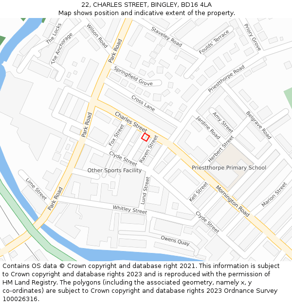 22, CHARLES STREET, BINGLEY, BD16 4LA: Location map and indicative extent of plot