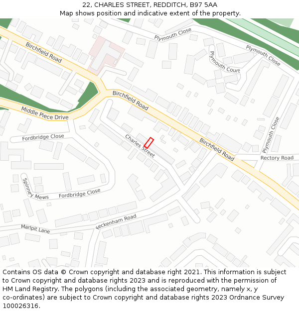 22, CHARLES STREET, REDDITCH, B97 5AA: Location map and indicative extent of plot