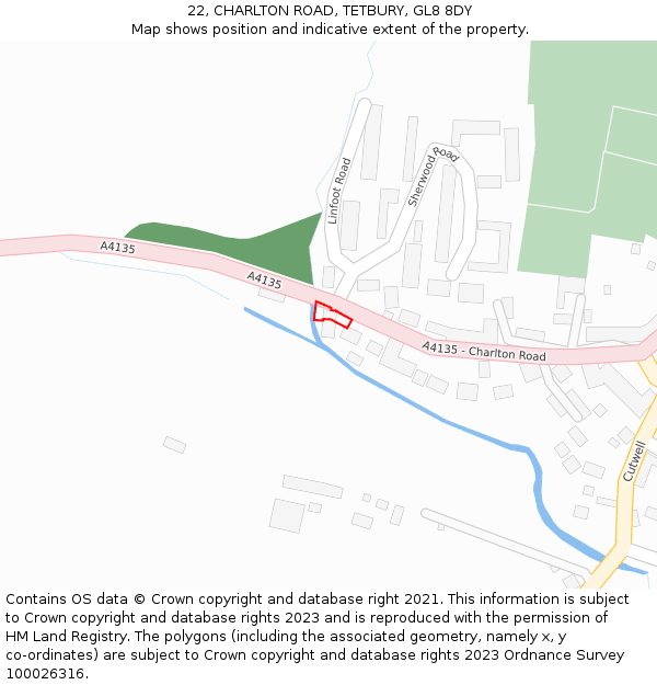 22, CHARLTON ROAD, TETBURY, GL8 8DY: Location map and indicative extent of plot