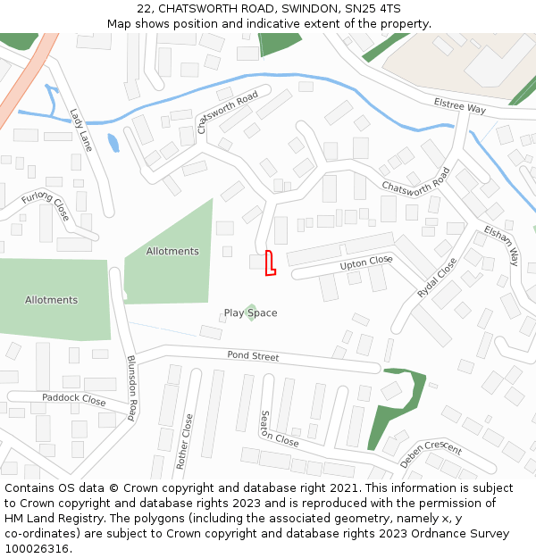 22, CHATSWORTH ROAD, SWINDON, SN25 4TS: Location map and indicative extent of plot