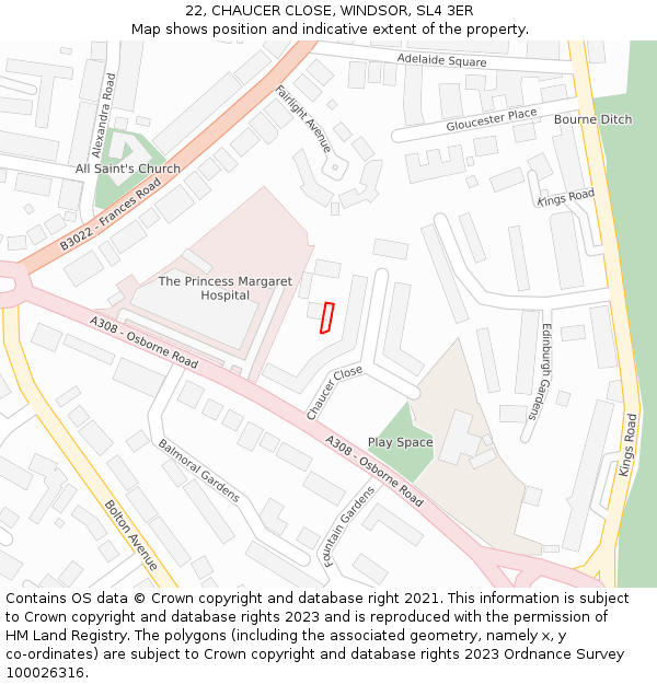 22, CHAUCER CLOSE, WINDSOR, SL4 3ER: Location map and indicative extent of plot