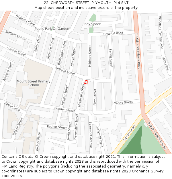 22, CHEDWORTH STREET, PLYMOUTH, PL4 8NT: Location map and indicative extent of plot
