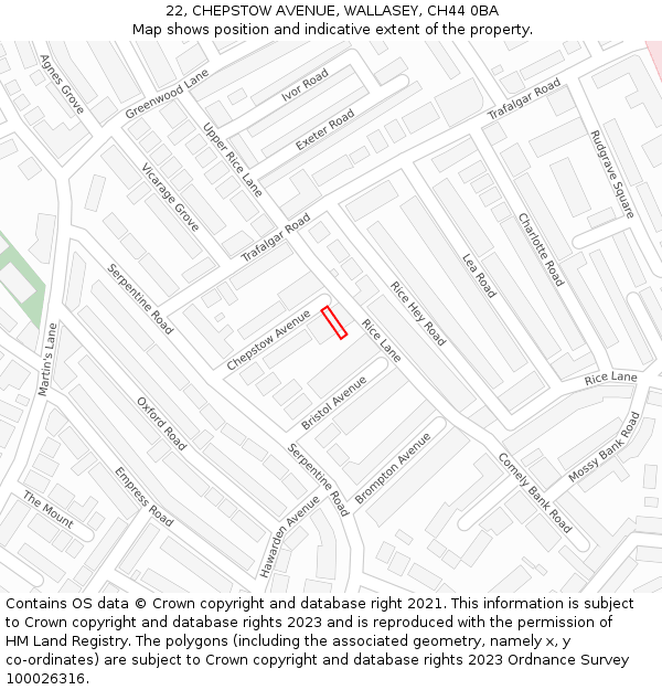 22, CHEPSTOW AVENUE, WALLASEY, CH44 0BA: Location map and indicative extent of plot