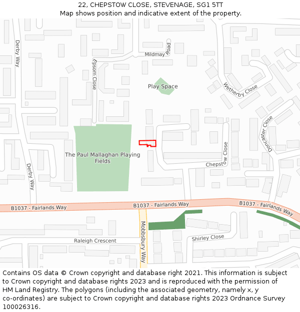 22, CHEPSTOW CLOSE, STEVENAGE, SG1 5TT: Location map and indicative extent of plot