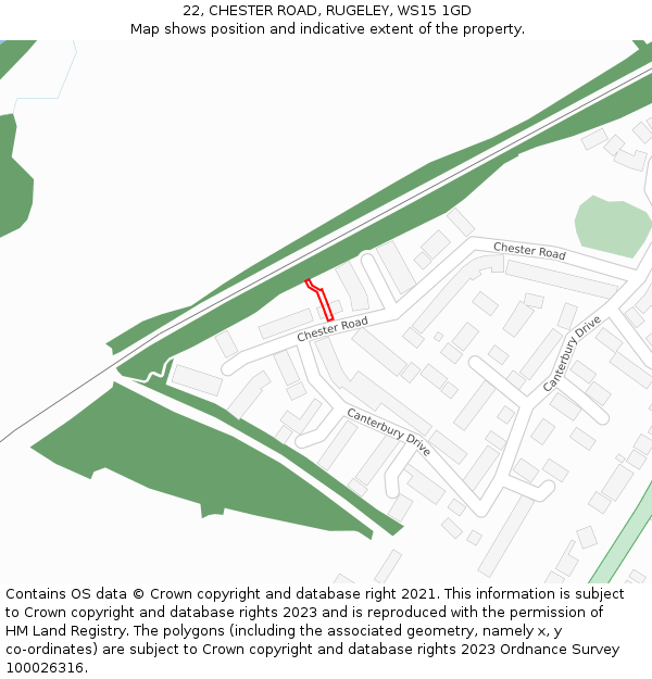 22, CHESTER ROAD, RUGELEY, WS15 1GD: Location map and indicative extent of plot