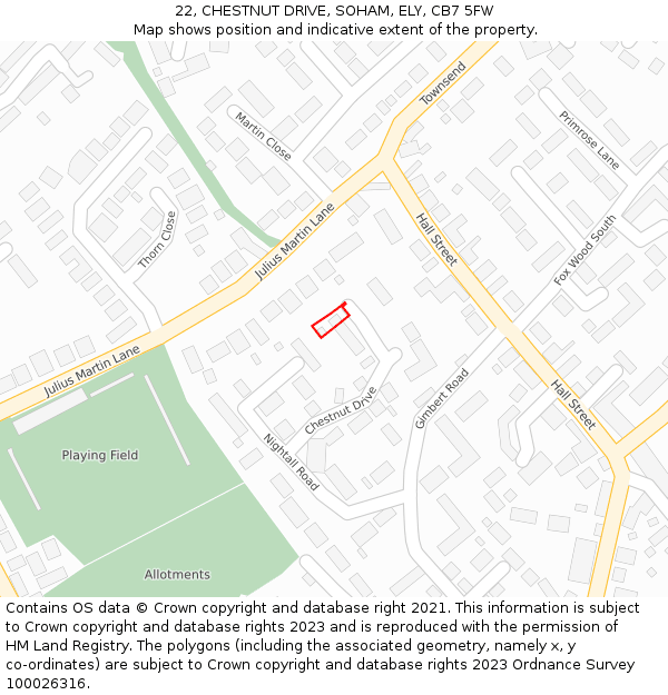 22, CHESTNUT DRIVE, SOHAM, ELY, CB7 5FW: Location map and indicative extent of plot
