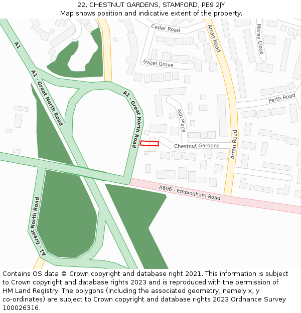 22, CHESTNUT GARDENS, STAMFORD, PE9 2JY: Location map and indicative extent of plot