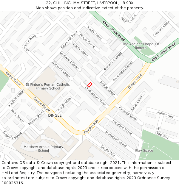 22, CHILLINGHAM STREET, LIVERPOOL, L8 9RX: Location map and indicative extent of plot