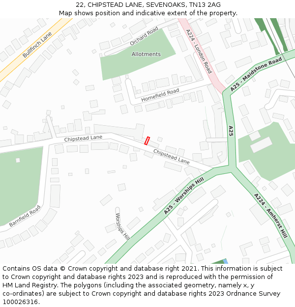 22, CHIPSTEAD LANE, SEVENOAKS, TN13 2AG: Location map and indicative extent of plot