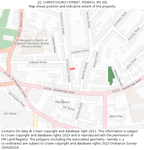 22, CHRISTCHURCH STREET, IPSWICH, IP4 2DJ: Location map and indicative extent of plot