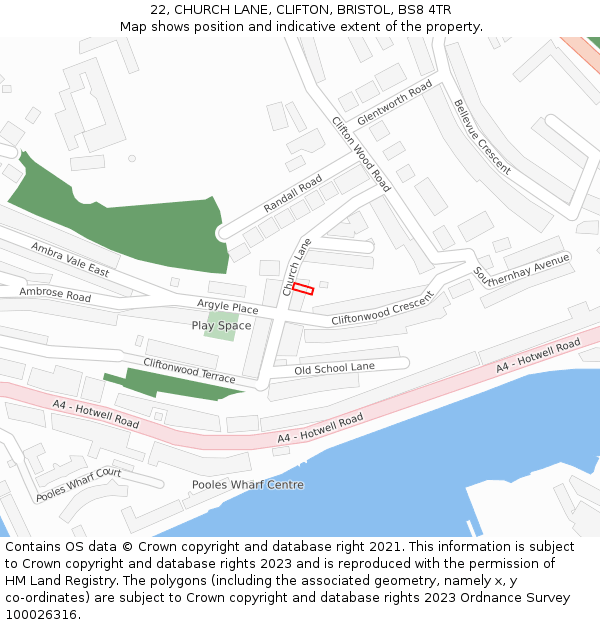22, CHURCH LANE, CLIFTON, BRISTOL, BS8 4TR: Location map and indicative extent of plot
