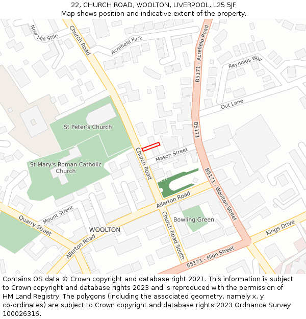 22, CHURCH ROAD, WOOLTON, LIVERPOOL, L25 5JF: Location map and indicative extent of plot