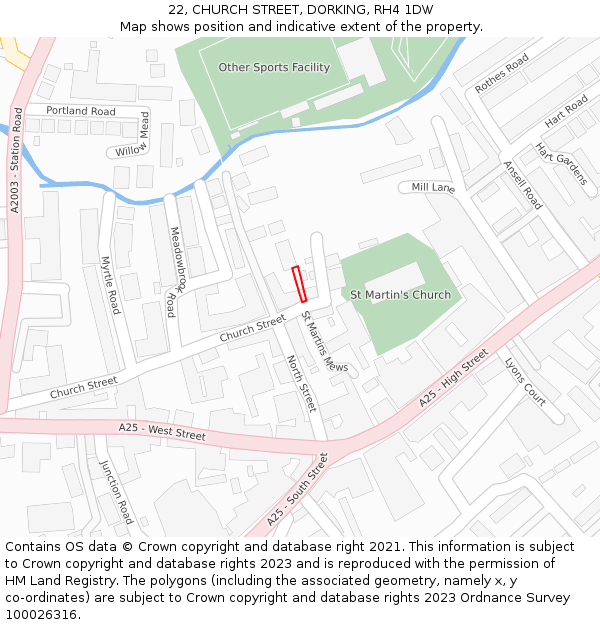 22, CHURCH STREET, DORKING, RH4 1DW: Location map and indicative extent of plot