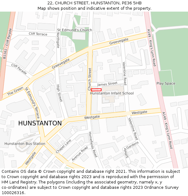 22, CHURCH STREET, HUNSTANTON, PE36 5HB: Location map and indicative extent of plot