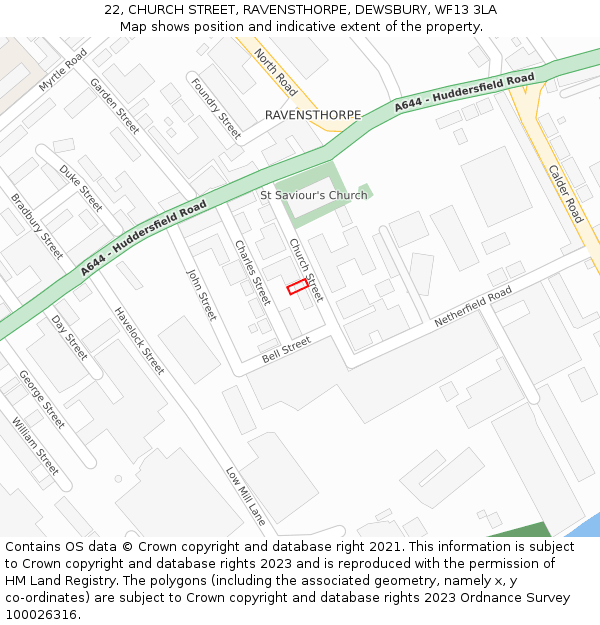 22, CHURCH STREET, RAVENSTHORPE, DEWSBURY, WF13 3LA: Location map and indicative extent of plot