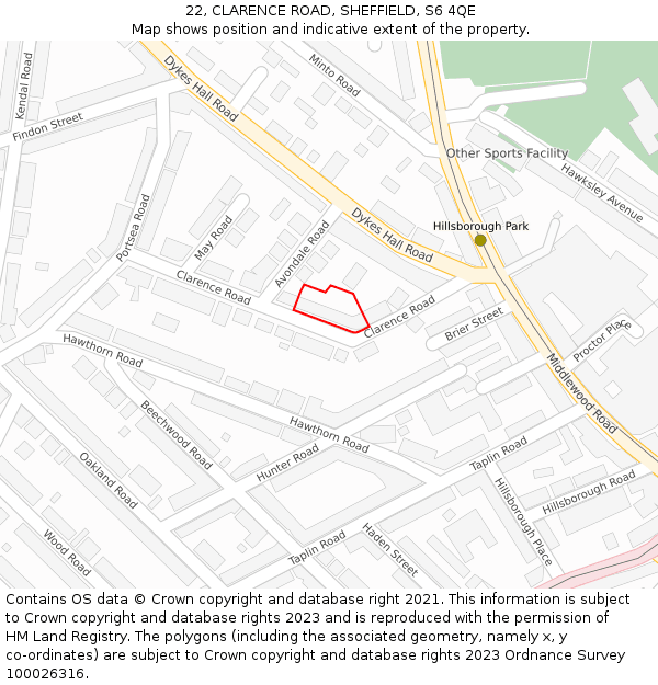 22, CLARENCE ROAD, SHEFFIELD, S6 4QE: Location map and indicative extent of plot