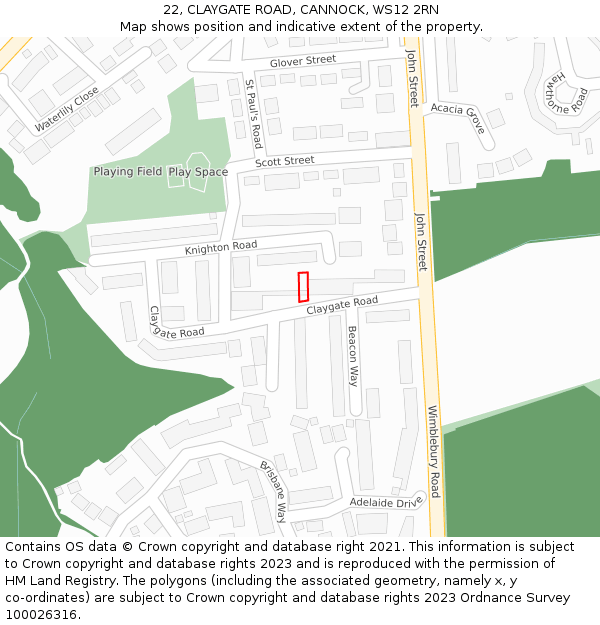 22, CLAYGATE ROAD, CANNOCK, WS12 2RN: Location map and indicative extent of plot