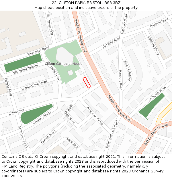 22, CLIFTON PARK, BRISTOL, BS8 3BZ: Location map and indicative extent of plot