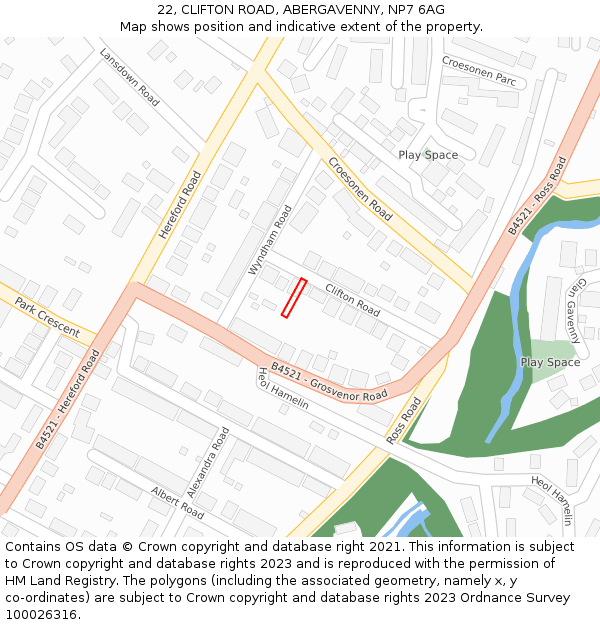 22, CLIFTON ROAD, ABERGAVENNY, NP7 6AG: Location map and indicative extent of plot
