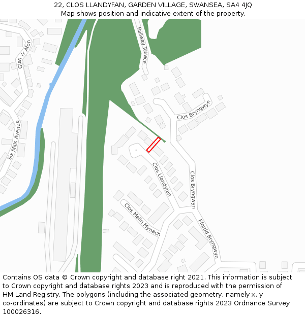 22, CLOS LLANDYFAN, GARDEN VILLAGE, SWANSEA, SA4 4JQ: Location map and indicative extent of plot