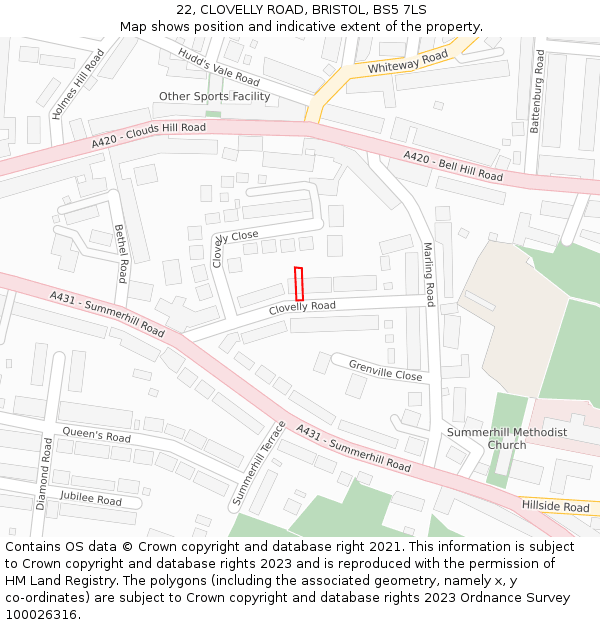 22, CLOVELLY ROAD, BRISTOL, BS5 7LS: Location map and indicative extent of plot