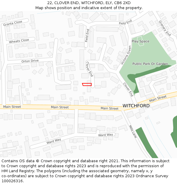 22, CLOVER END, WITCHFORD, ELY, CB6 2XD: Location map and indicative extent of plot