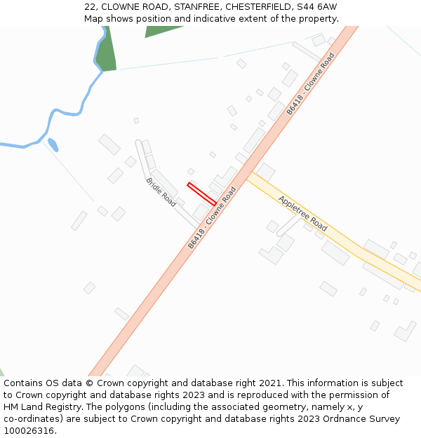 22, CLOWNE ROAD, STANFREE, CHESTERFIELD, S44 6AW: Location map and indicative extent of plot