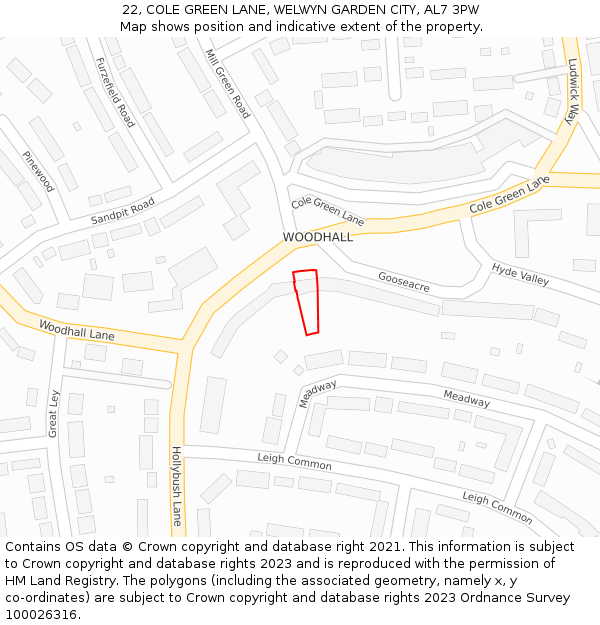 22, COLE GREEN LANE, WELWYN GARDEN CITY, AL7 3PW: Location map and indicative extent of plot