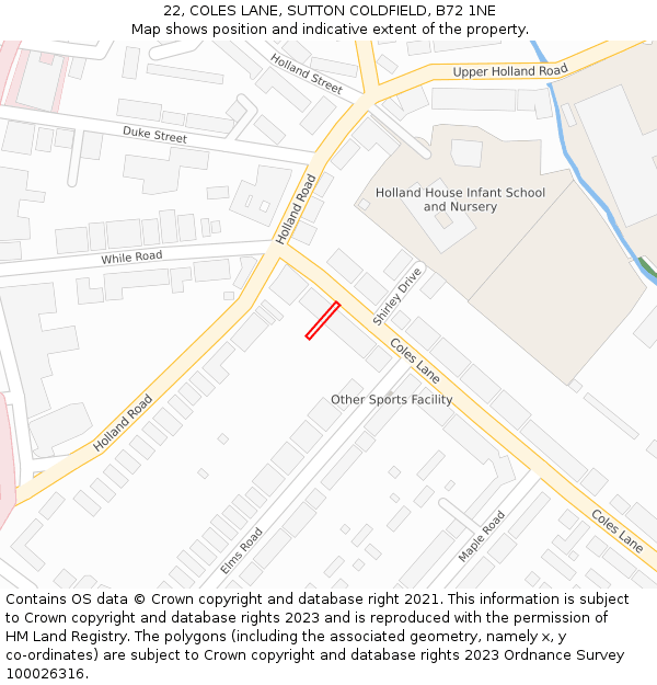 22, COLES LANE, SUTTON COLDFIELD, B72 1NE: Location map and indicative extent of plot