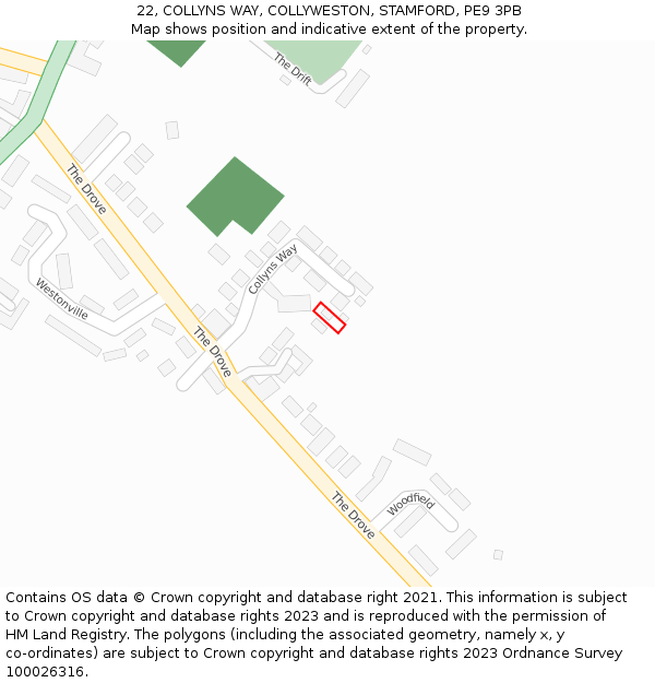 22, COLLYNS WAY, COLLYWESTON, STAMFORD, PE9 3PB: Location map and indicative extent of plot